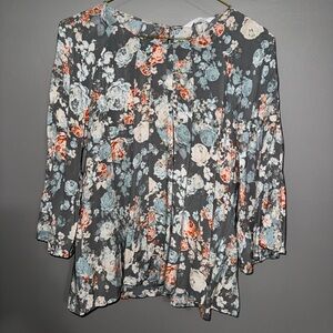Gray, Pink, Blue Floral Blouse